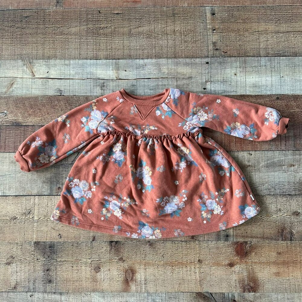 Easy Peasy Girls Earthtone Long Sleeve Floral Ruffle Dress -24M